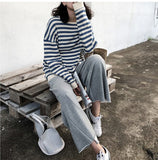 Flytonn-cute winter outfits casual winter outfits christmas outfit party look inspos Long Sleeve Retro Striped O-Neck Shirt