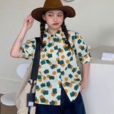 Flytonn-cute winter outfits casual winter outfits christmas outfit party look inspos Cartoon Floral Printed Retro Blouse Shirt