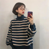 Flytonn-cute winter outfits casual winter outfits christmas outfit party look inspos Turtleneck Striped Loose Sweater