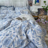 Flytonn-2025 Spring Bedding Set Korean Style Duvet Cover Set No Filler Fashion Floral Ins Twin Double Queen Size Boys Girls Flat Sheet Pillowcases Bedding Linen