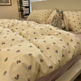 Flytonn-2025 Spring Bedding Set Ins Style Bedding Set Fashion Cream Pastoral Full Queen Size Duvet Cover No Filling Flat Sheet Pillowcase Kit Kawaii