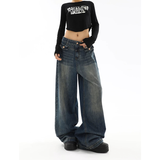 Flytonn-2024 Blue High Waist Women Jeans Feeling Vintage Straight Casual Baggy Streetwear Y2K Wide Leg Jeans Female Trouser Denim Pants