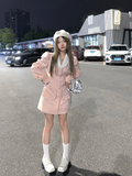 Flytonn-y2k outfits Sweet Girl Fairy Pink Birthday V-neck Suit Dress Spring French High end Cute Pink Bubble Sleeve Slimming Short Dress for Women