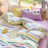 Flytonn-2025 Spring Bedding Set Classic Plaid Bedding Set 2025 Blue Pink Twin Queen Duvet Cover Flat Sheet Pillowcase No Filler Girl Boys Hotel Home Bed Linens