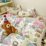 Flytonn-2025 Spring Bedding Set Cute Cartoon Bedding Set Ins Style Duvet Cover Without Comforter Pillowcases Flat Sheet New Arrival Soft Bed Linens