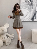 Flytonn-y2k outfits Bow Long Sleeve Dress Women Autumn and Winter New French Style Light Luxury Splicing Fake Two Piece Slimming Pleated Mini Dress