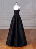 Flytonn-Cyber Monday Christmas party outfits Elegant Black A-Line Satin Long Prom Dress Long Prom Dress B531