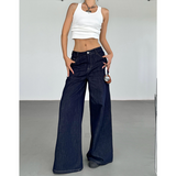 Flytonn-Blue Women Jeans High Waist Vintage Straight LOOSE Denim Y2K Pants Streetwear American Large Size Fashion Wide Leg Denim Trouser