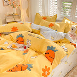 Flytonn-2025 Spring Bedding Set Cute Rabbit Bedding Set Flat Sheet Duvet Cover Pillowcases Single Double Queen Size Bed Linen Boys Girls Home Textile