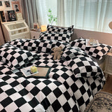 Flytonn-2025 Spring Bedding Set Checkerboard Bedding Set No Comforter Quilt Duvet Cover Pillowcase Flat Sheet Single Queen Size Polyester Bedclothes