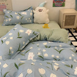 Flytonn-2025 Spring Bedding Set Kawaii Bedding Set Kids Adult Flat Sheet Duvet Cover Pillowcase Single Double Full Size Bed Linen Floral Cherry Home Textile