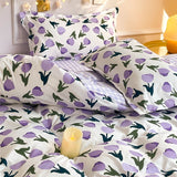 Flytonn-2025 Spring Bedding Set Floral Bedding Set Purple Tulips Ins Single Queen Size Duvet Cover No Filler Flat Sheet Pillowcase Home Hotel Bed Linens