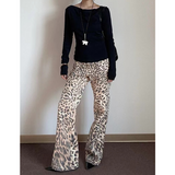 Flytonn-American Retro High Waist Straight leopard Print Jeans Pockets Print Hip-hop Pants 2024 Autumn Women Casual Y2K Denim Trouser