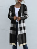 Flytonn-Winter Outfits Christmas Thanksgiving Gift New Year's Eve Outwear Long Sleeves Loose Plaid Collarless Outerwear