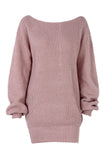 Flytonn-nye outfits Cozy Winter Boat Neck Long Sleeve Textured Sweater Mini Dress - Pink