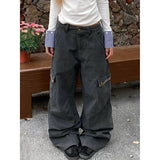 Flytonn-Women's Grey Y2k Cargo Jeans Baggy Harajuku 90s Aesthetic Denim Trousers Vintage Jean Pants Japanese 2000s Style Trashy Clothes