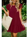 Flytonn-Graduation Gift Back to School Season Summer Vacation Dress Spring Outfit Europe and The United States Summer Solid Color Round Neck Ruffled Sleeves Pleated Loose Princess Dresses