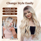 FLYTONN 2024 New Hair Style Long Dark Brown Wig with Bangs Synthetic Wavy Wigs for Women 26 Inches Curly Heat Resistant Fiber Wigs for Daily Party Use