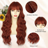 FLYTONN 2024 New Hair Style Long Dark Brown Wig with Bangs Synthetic Wavy Wigs for Women 26 Inches Curly Heat Resistant Fiber Wigs for Daily Party Use