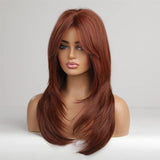 FLYTONN Auburn Red Honey Straight Natural Looking Layered Wigs Wig Hair for Women Lady Girl Middle Part with Bangs 25 inches Heat Resistant Synthetic Halloween Mature Daily Any Time Cosplay Party