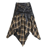 Flytonn-y2k outfits Autumn/Winter New Retro Rock Street Dark Punk Spliced Plaid Strapless Dress Spicy Girls High Waist A-line Short Skirt for Women