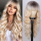 FLYTONN 2024 New Hair Style Long Dark Brown Wig with Bangs Synthetic Wavy Wigs for Women 26 Inches Curly Heat Resistant Fiber Wigs for Daily Party Use