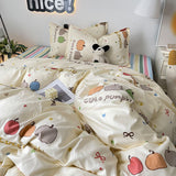 Flytonn-2025 Spring Bedding Set Cute Dinosaur Bedding Set Ins Style Boys Girls Duvet Cover No Filler Pillowcases Flat Sheet Single Queen Size New Bed Linens