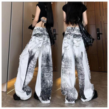 Flytonn-Vintage Women White Jeans Worn-out Y2K High Waist American Streetwear Wide Leg Pants Fashion Straight 2023 Summer Female Trouser