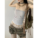 Flytonn-Vintage Women's Denim Shorts Hight Waisted Pockets Camouflage Y2k Casual Jeans Cargo Pants Gothic Green Short Jeans 2024 Summer