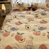 Flytonn-2025 Spring Bedding Set Cute Rabbit Bedding Set Flat Sheet Duvet Cover Pillowcases Single Double Queen Size Bed Linen Boys Girls Home Textile