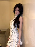 Flytonn-y2k outfits Sweet and Sexy Hollow Polka Dot Sleeveless White Dress for Women Summer New Chic Hot Girl Waist Slimming A-line Short Dress