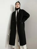 Flytonn-Winter Outfits Christmas Thanksgiving Gift New Year's Eve Outwear Office Belted Solid Color Notched Collar Wool Overcoat