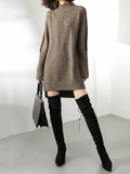 Flytonn-Black Friday Sale - Loose Long Sleeves Contrast Color Half Turtleneck Sweater Dresses