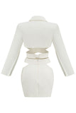 Flytonn-nye outfits Puff Sleeve Cutout Wrap Front Blazer Mini Two Piece Dress - White