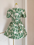 Flytonn-Valentines Gift party dress Cute A line Short Sleeves Satin Green Floral Cocktail Dress Short Birthday Outfits Fly400