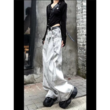 Flytonn-Grey High Waist Women Jeans Hip-hop Spliced Fashion Vintage Streetwear Y2K Wide Leg Jean 2024 Female Trouser Baggy Denim Pants