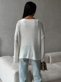 Flytonn 2025 Spring New Knit Hollow Sweater Top Women's Solid Casual Long Sleeve Pullovers Loose Female Knitted Outwear Fashion