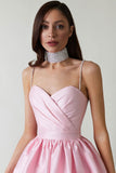 Flytonn-nye outfits Silky Sweetheart Spaghetti Strap Pleated Satin Skater Mini Dress - Pink