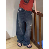 Flytonn-Vintage Ripped Harajuku Loose Fit Jeans Y2K Hollow Out Oversized Wide Leg Trashy Pants 2024 Autumn Women's Baggy Denim Trouser