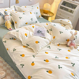 Flytonn-2025 Spring Bedding Set Ins Style Duvet Cover Set with Flat Sheet Pillowcases Cute Orange Cherry Crow Printed Single Double Queen Size Girls Bedding Kit