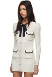 Flytonn-nye outfits Sparkly Button Long Sleeve Winter Lurex Sweater Mini Dress - White