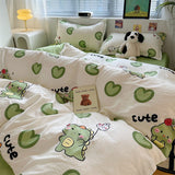 Flytonn-2025 Spring Bedding Set Cute Dinosaur Bedding Set Ins Style Boys Girls Duvet Cover No Filler Pillowcases Flat Sheet Single Queen Size New Bed Linens