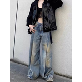 Flytonn-Blue Jeans Women Y2K Hip Hop Vintage High Waisted American Style Jeans Streetwear Casual Loose Large Size Wide Leg Denim Pants