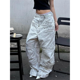 Flytonn-Beige High Waist Women Jeans Hip-hop Spliced Fashion Vintage Streetwear Y2K Wide Leg Jean 2024 Female Trouser Baggy Denim Pants