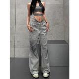 Flytonn-Female High Street Retro High Waist Trashy Jeans Y2K Baggy American 2000s Denim Trouser Women's Washed Vintage Casual Pants