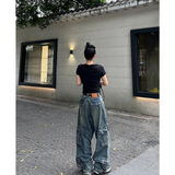 Flytonn-Women's Y2k Blue Cargo Jeans Baggy 2000s Trashy Aesthetic Streetwear Oversize Denim Trousers Harajuku Jean Pants Vintage Clothes