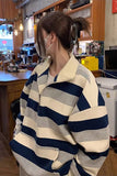 Flytonn-back to school outfits Turn Down Collar Zipper Retro Striped Sweater-spring outfits