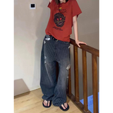 Flytonn-Vintage Ripped Harajuku Loose Fit Jeans Y2K Hollow Out Oversized Wide Leg Trashy Pants 2024 Autumn Women's Baggy Denim Trouser