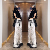 Flytonn-Vintage Women White Jeans Worn-out Y2K High Waist American Streetwear Wide Leg Pants Fashion Straight 2023 Summer Female Trouser