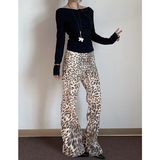 Flytonn-American Retro High Waist Straight leopard Print Jeans Pockets Print Hip-hop Pants 2024 Autumn Women Casual Y2K Denim Trouser